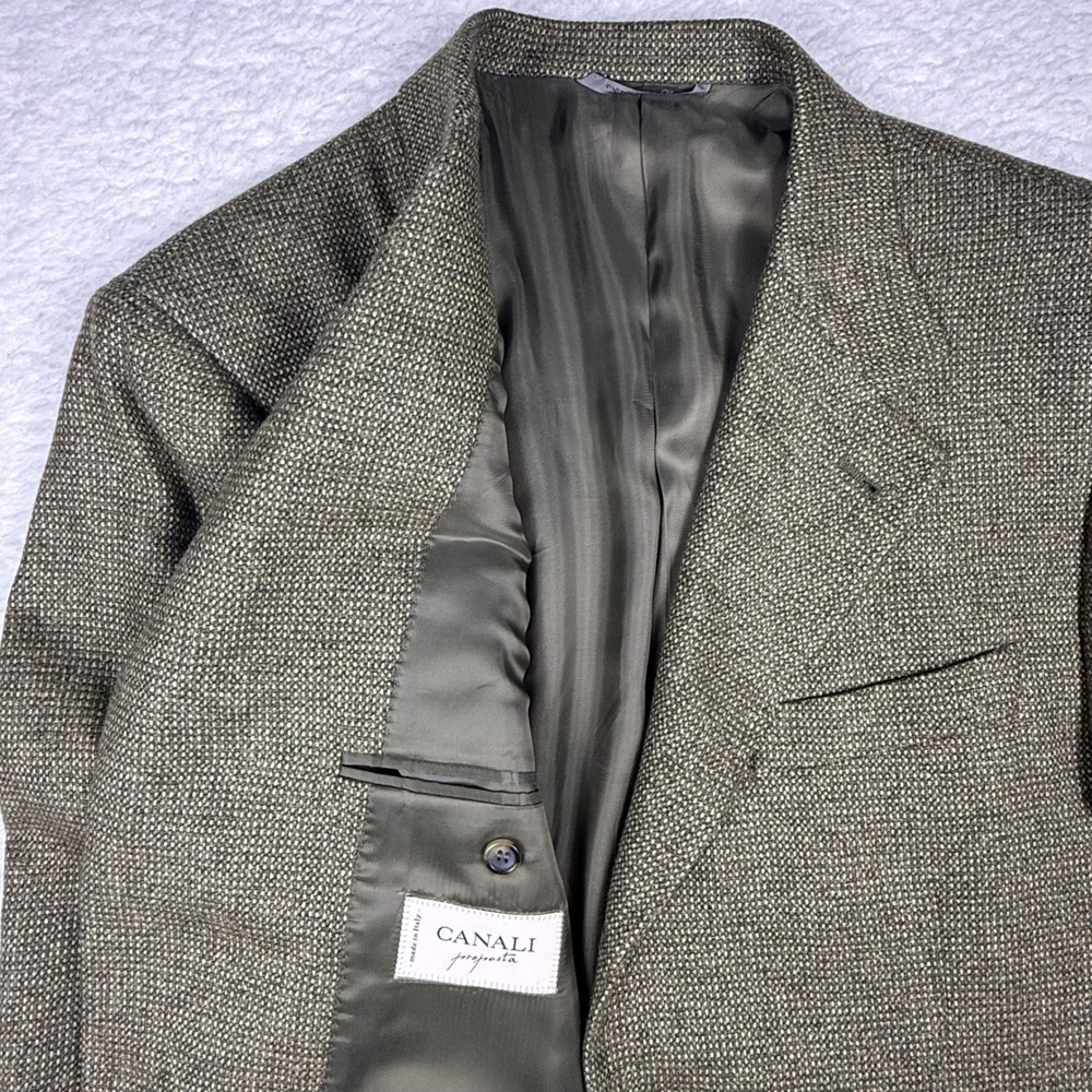 Canali Proposta‎ Blazer Silk Cashmere Sport Coat Brown Basketweave Mens Size 50